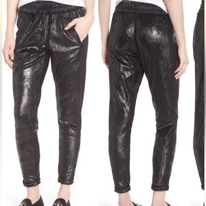 David Lerner Randall Cuffed Black Velvet Sweatpants